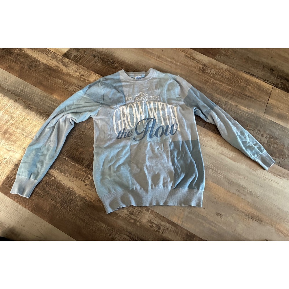 Fresh Prints Grow With The Flow Blue Colorblock Graphic Knit Sweater Womens L